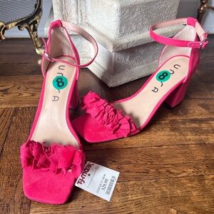 Unisa Hot Pink Ruffle Block Heel Sandals